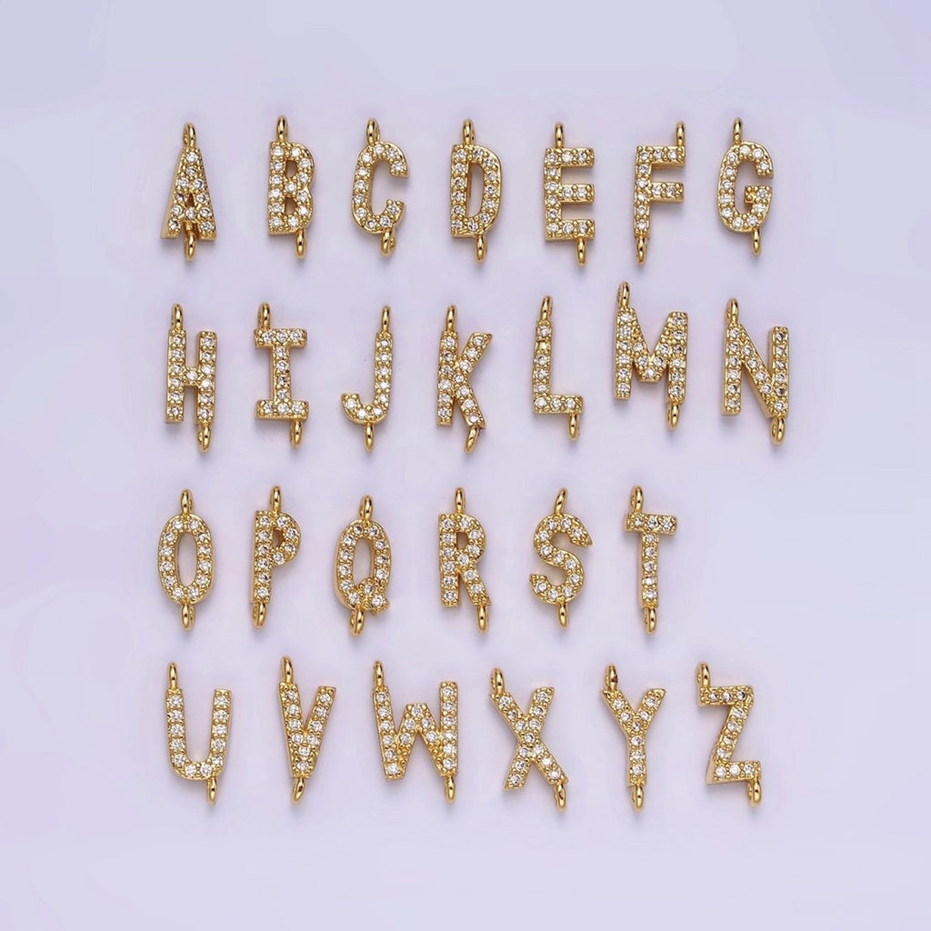 14K Gold Filled 11mm A-Z Initial Letter Alphabet Micro Paved CZ Personalized Sideways Connector | A-A1002-A-A1014
