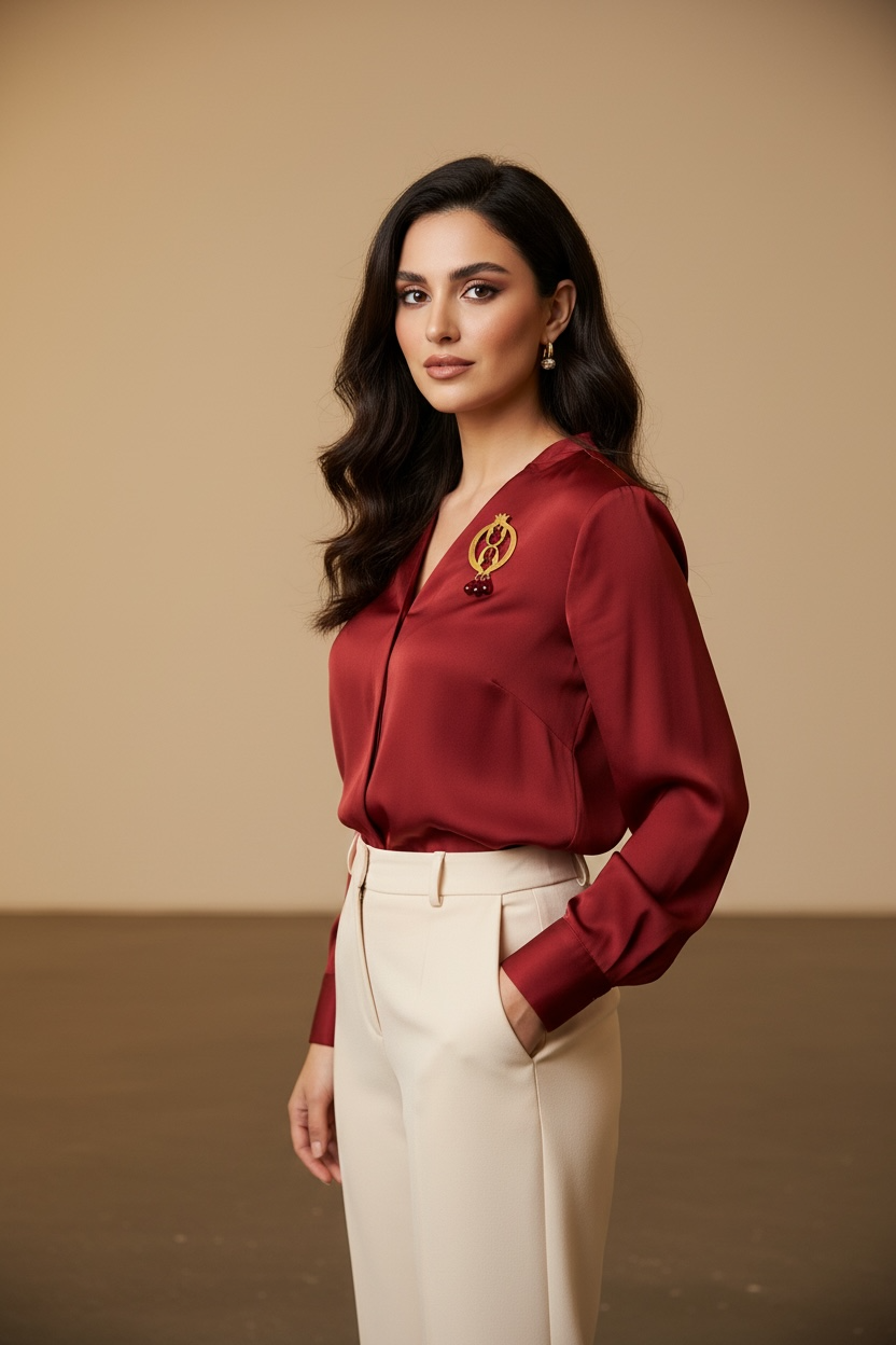 Golden Delight: Pomegranate Brooch with Gold Plating and Seed Detailing