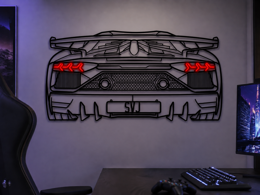 Aventador SVJ Back View Metal Neon Car Wall Art - MTN0262