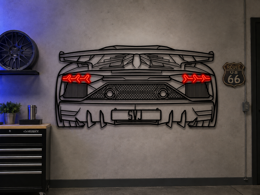 Aventador SVJ Back View Metal Neon Car Wall Art - MTN0262