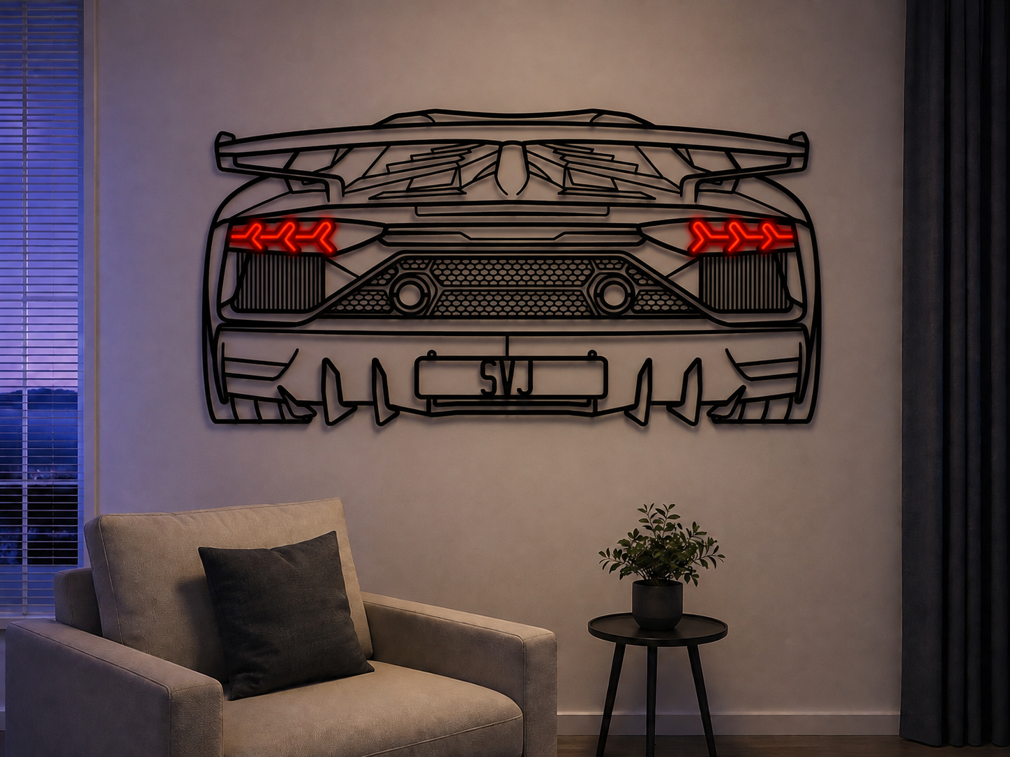 Aventador SVJ Back View Metal Neon Car Wall Art - MTN0262