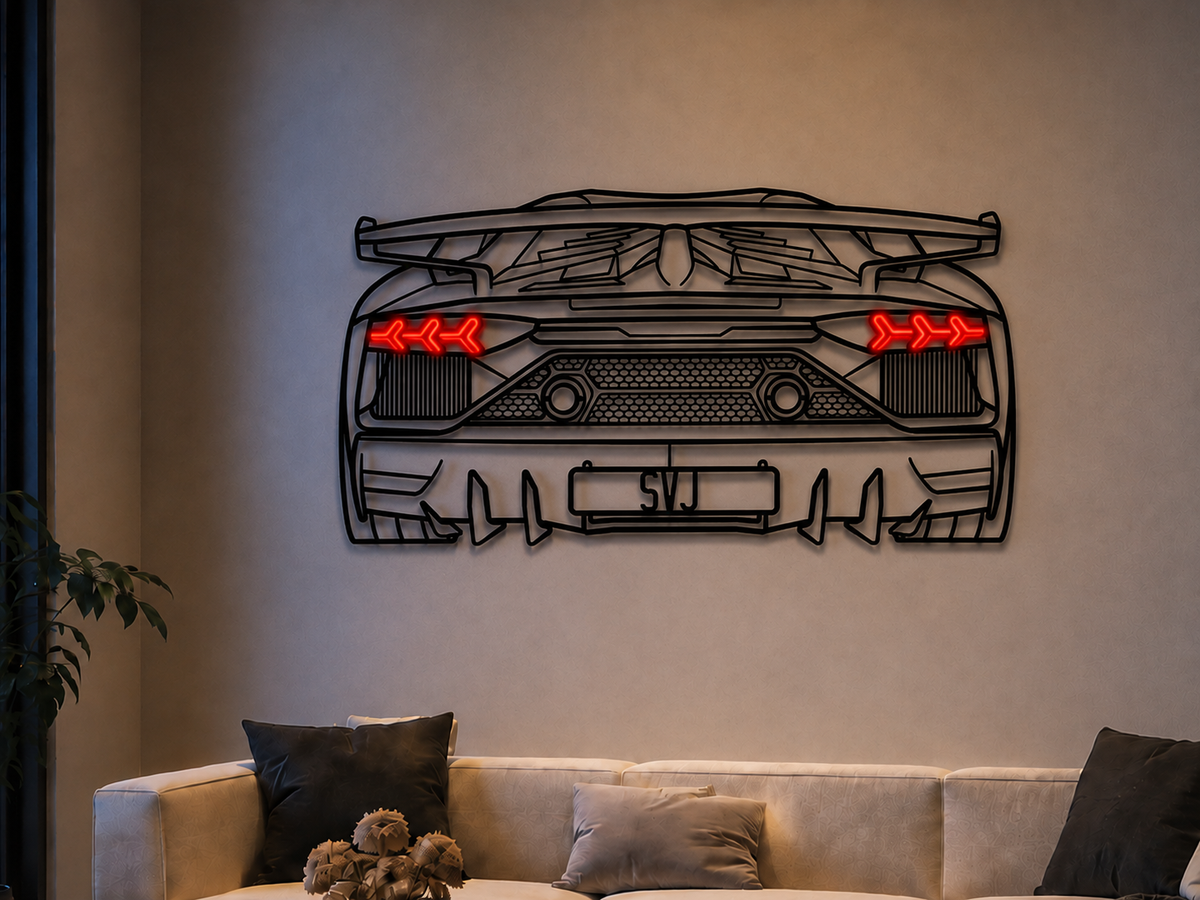 Aventador SVJ Back View Metal Neon Car Wall Art - MTN0262