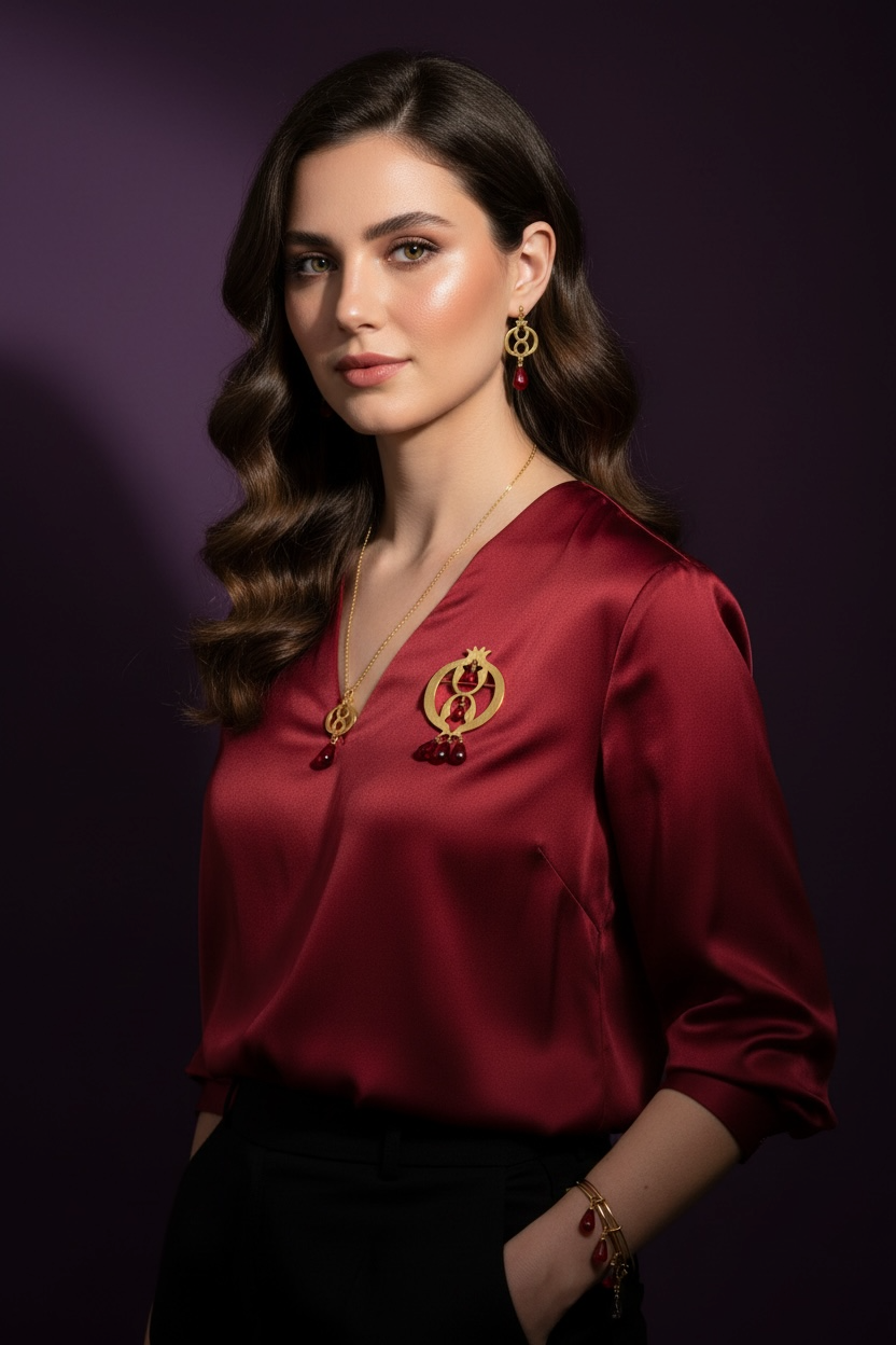 Golden Delight: Pomegranate Brooch with Gold Plating and Seed Detailing