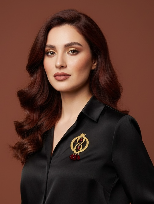 Golden Delight: Pomegranate Brooch with Gold Plating and Seed Detailing