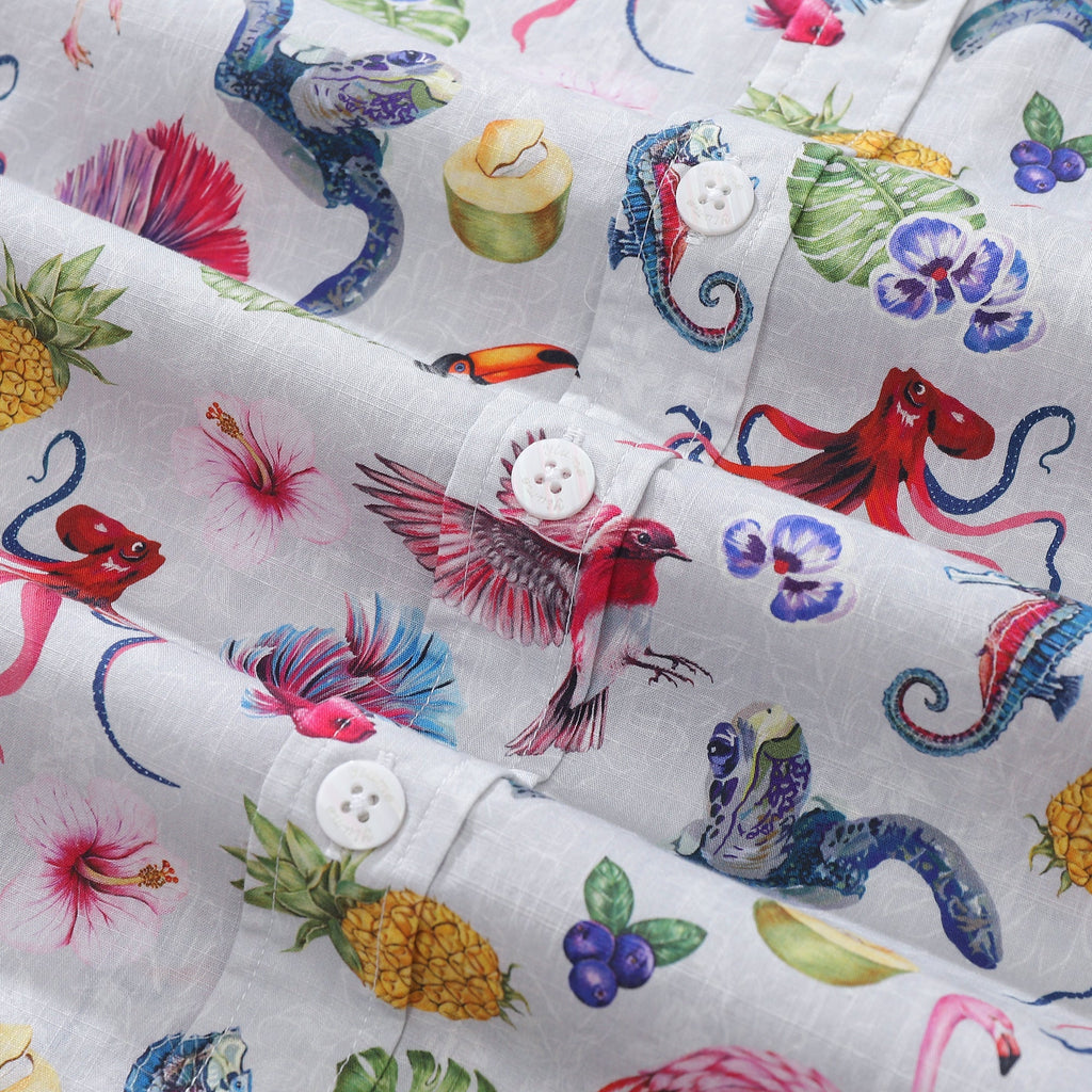 Men's Hawaiian Shirt Tropical Symphony Print Cotton Button-down Short Sleeve Aloha Shirt By Amy
