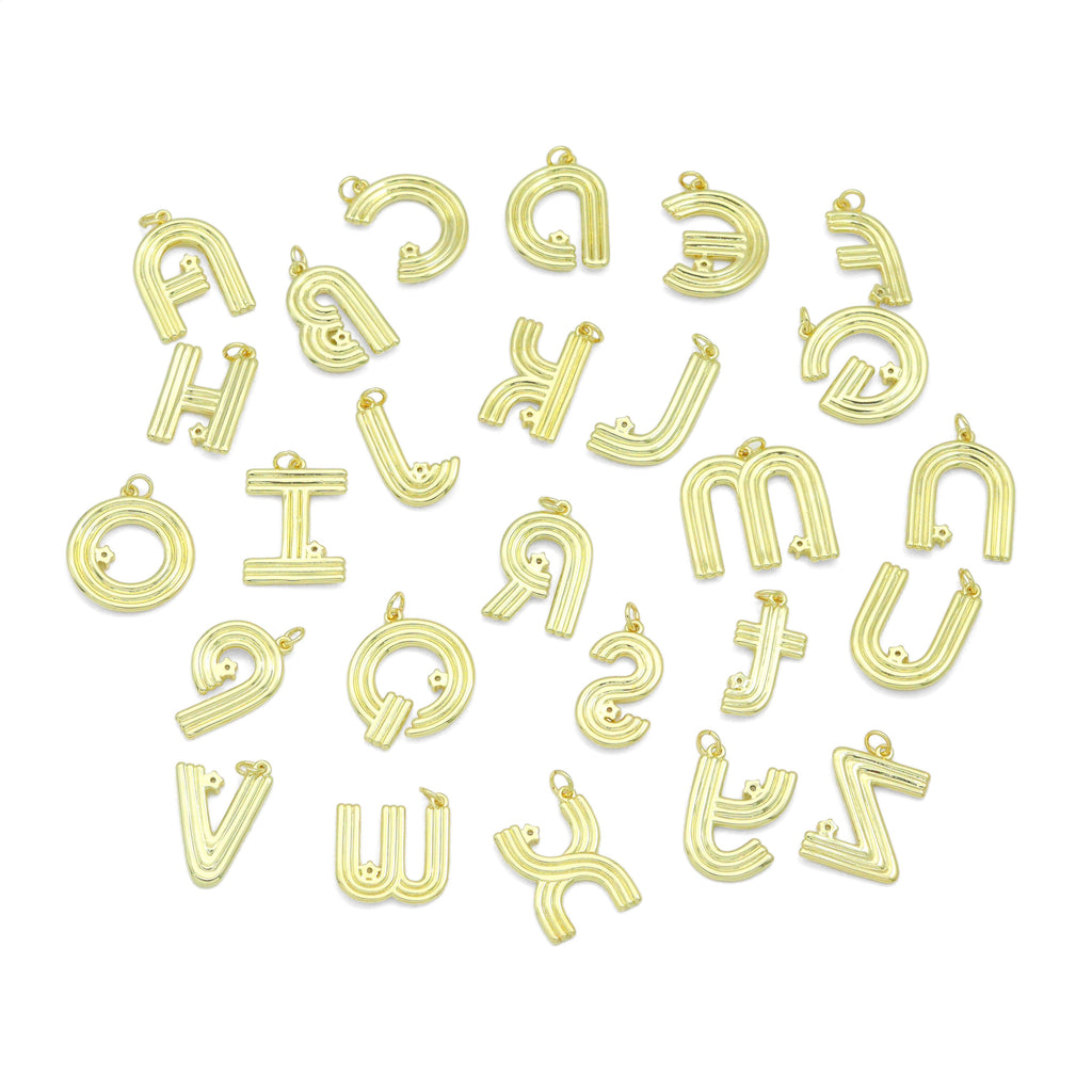 Gold Silver Alphabet Initial Charm Pendant, Sku#LX944