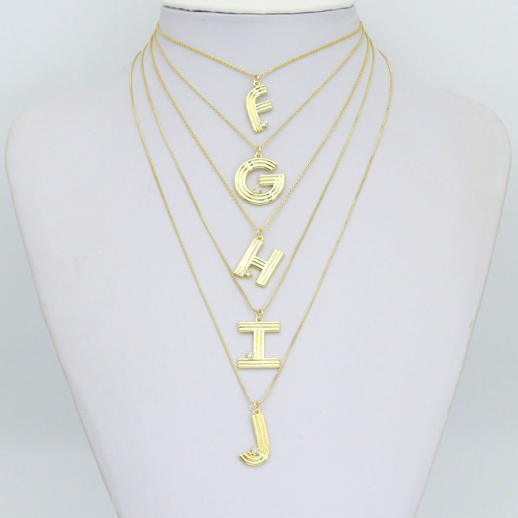 Gold Silver Alphabet Initial Charm Pendant, Sku#LX944