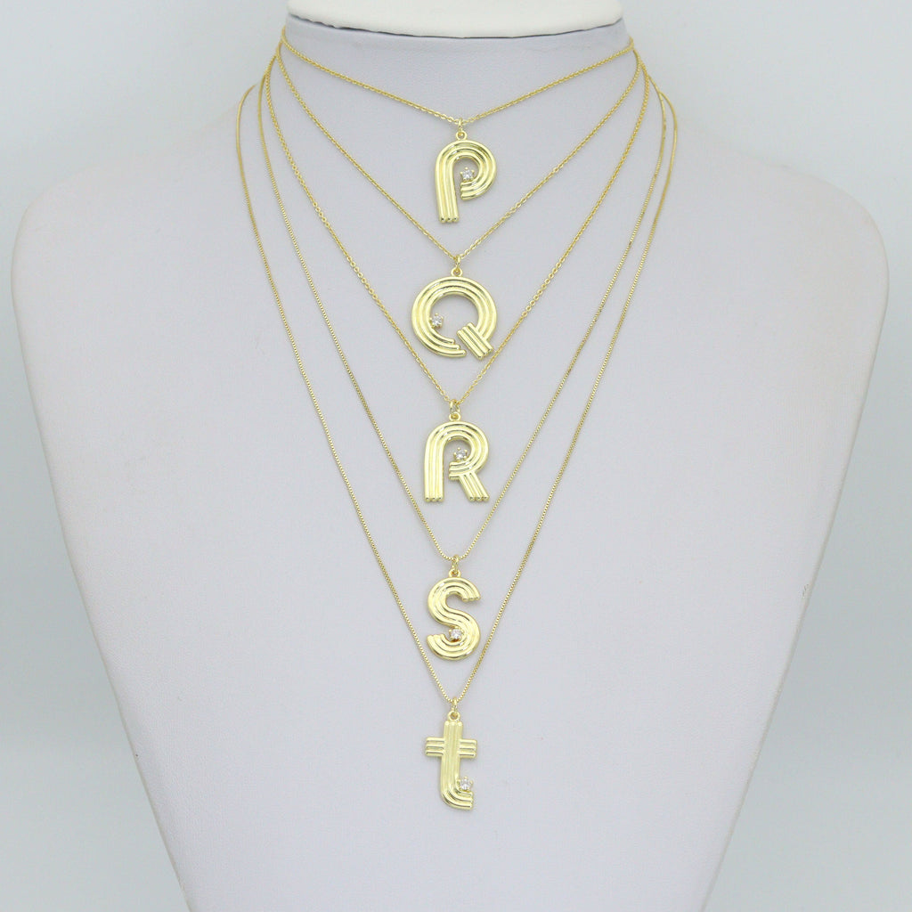 Gold Silver Alphabet Initial Charm Pendant, Sku#LX944