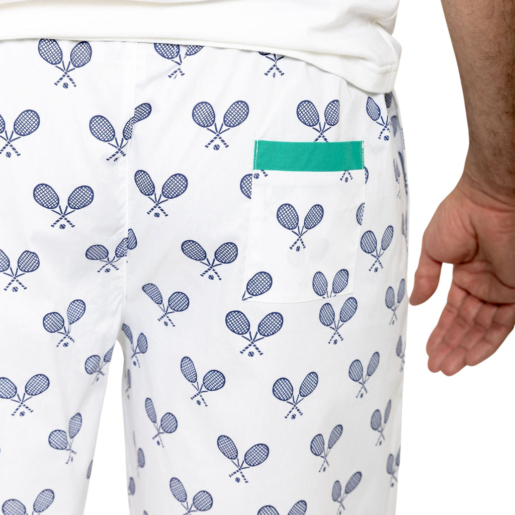 Men's Tennis Navy Sleep Shorts - Organic Cotton Poplin