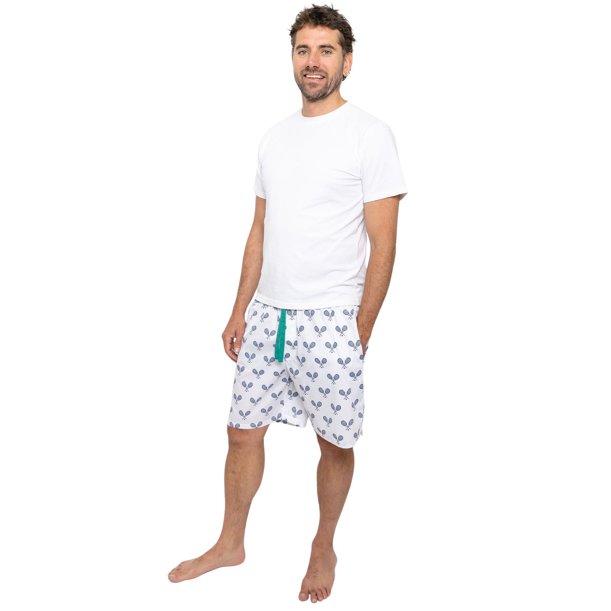 Men's Tennis Navy Sleep Shorts - Organic Cotton Poplin