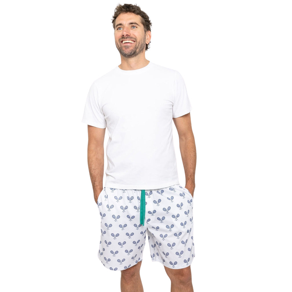 Men's Tennis Navy Sleep Shorts - Organic Cotton Poplin
