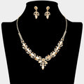 Marquise Stone Cluster Leaf Drop Rhinestone Paved Necklace