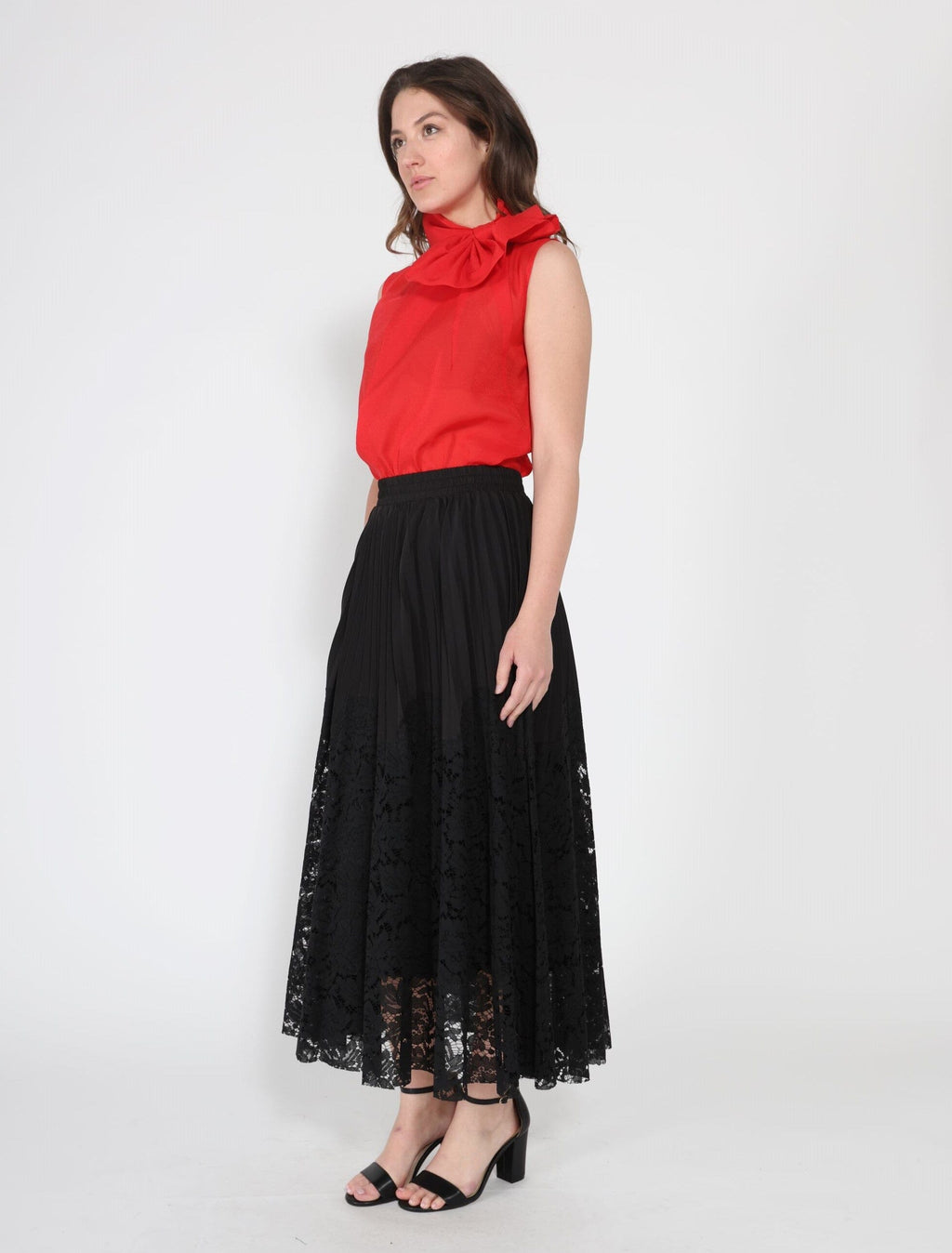 Gracia Fashion Women's A-line pleated detail bottom lace skirt