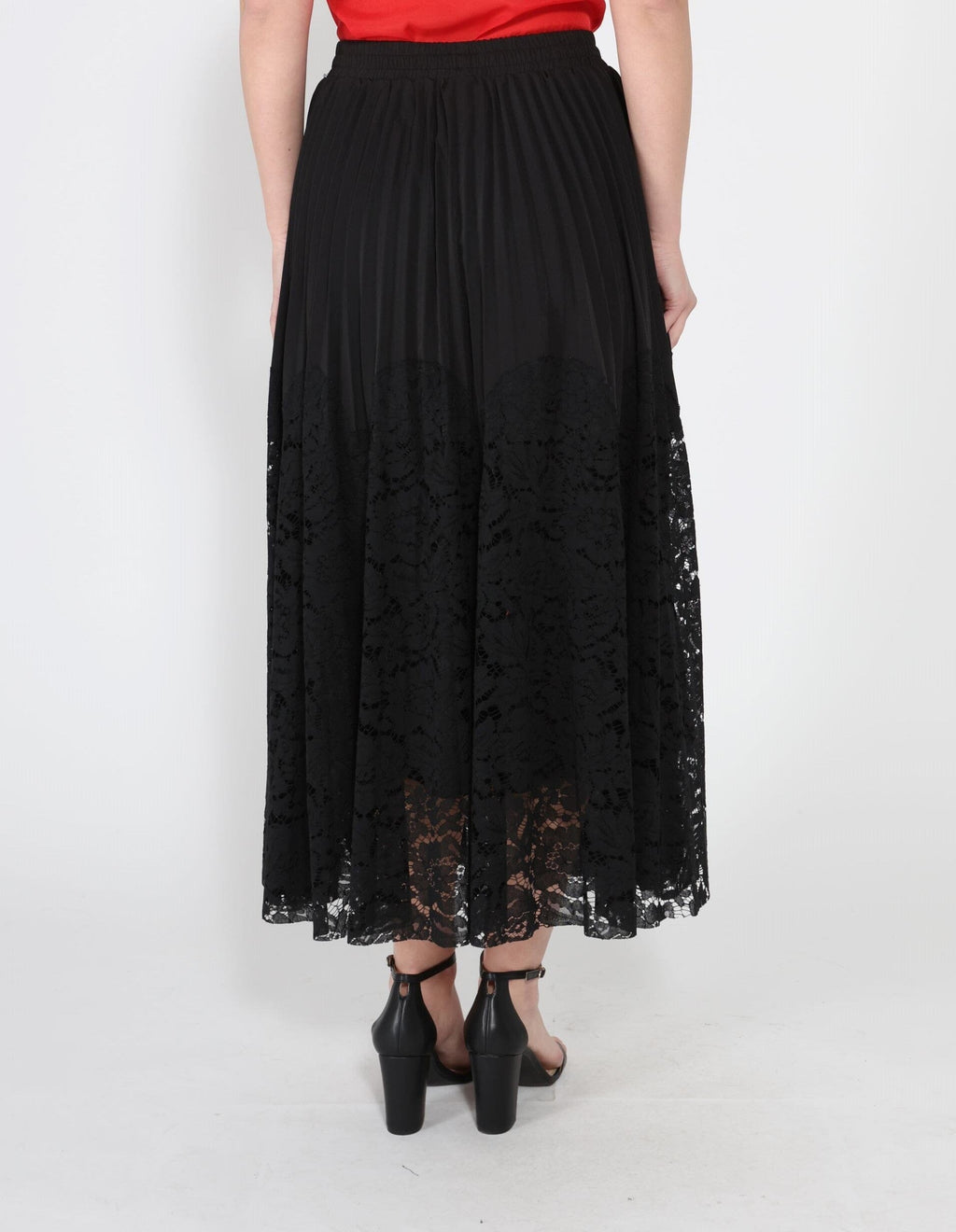 Gracia Fashion Women's A-line pleated detail bottom lace skirt