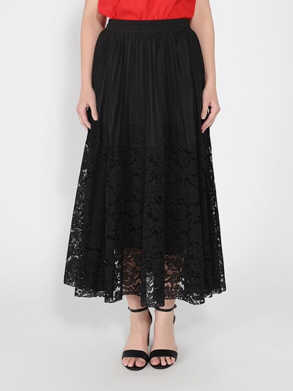 Gracia Fashion Women's A-line pleated detail bottom lace skirt