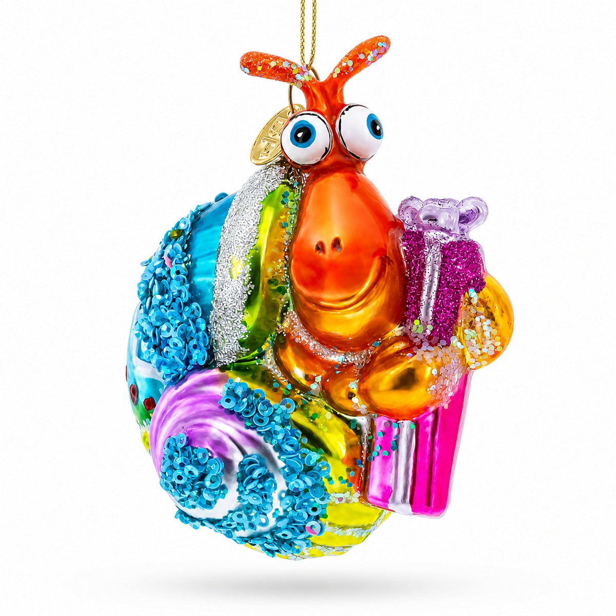 Shrimp with Gifts Glass Christmas Ornament