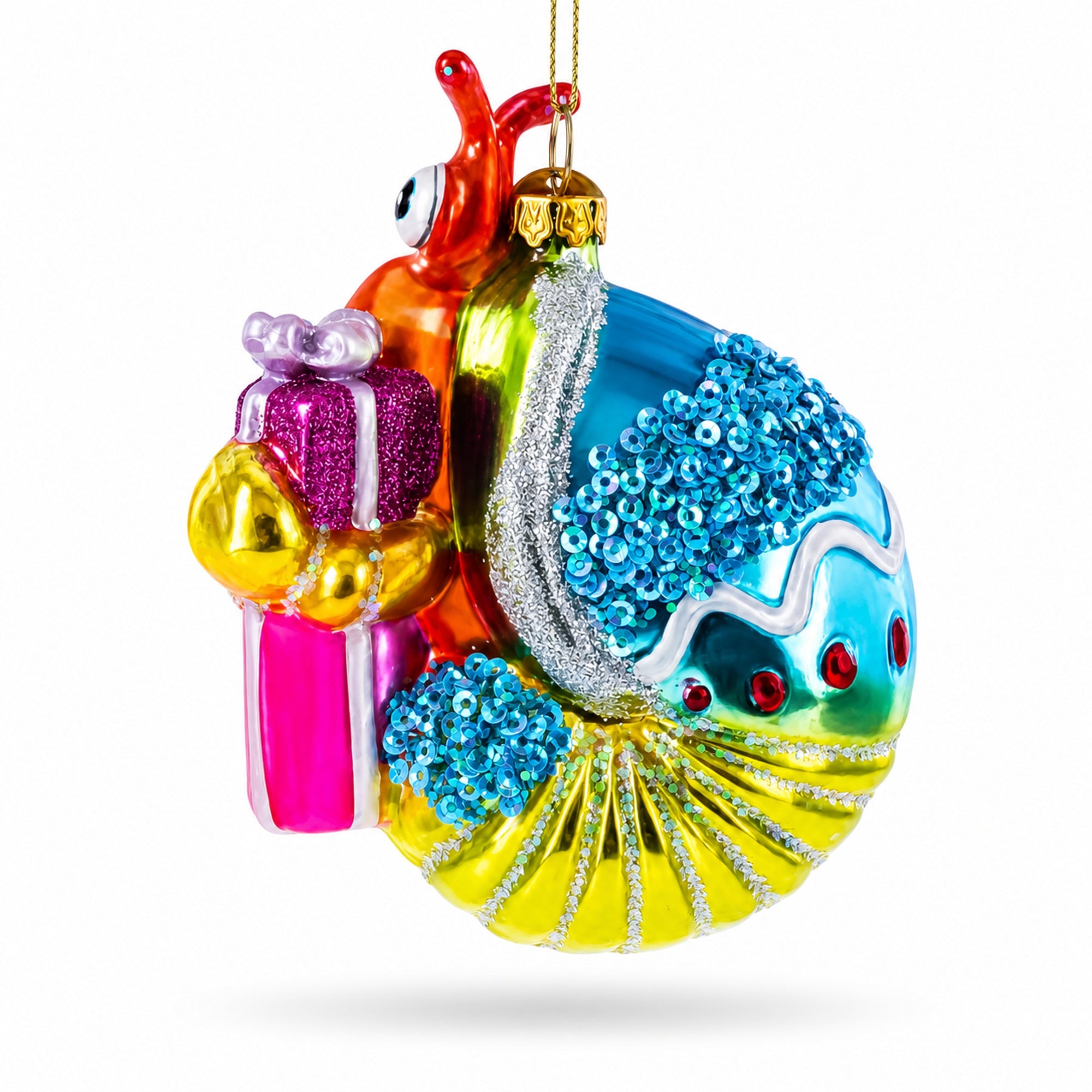 Shrimp with Gifts Glass Christmas Ornament