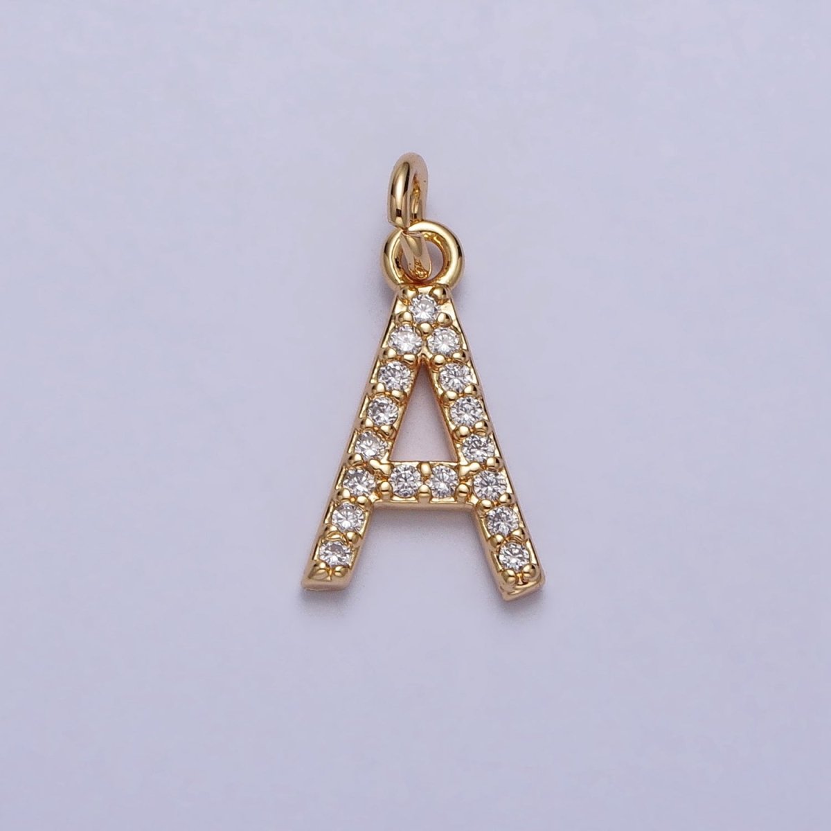 Clear Micro Paved CZ Initial Alphabet Letter Gold Personalized Charm  | A-520-A-532
