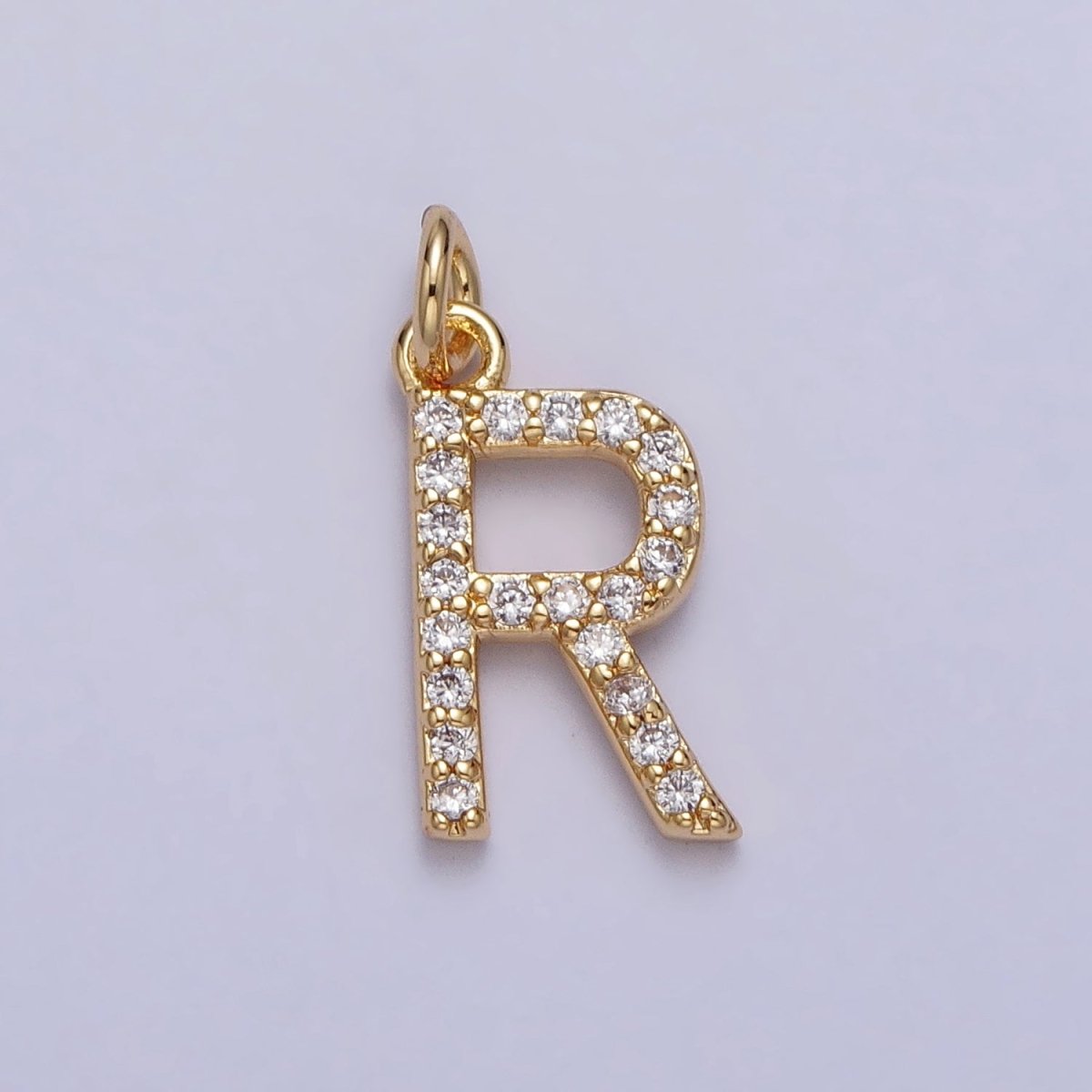 Clear Micro Paved CZ Initial Alphabet Letter Gold Personalized Charm  | A-520-A-532