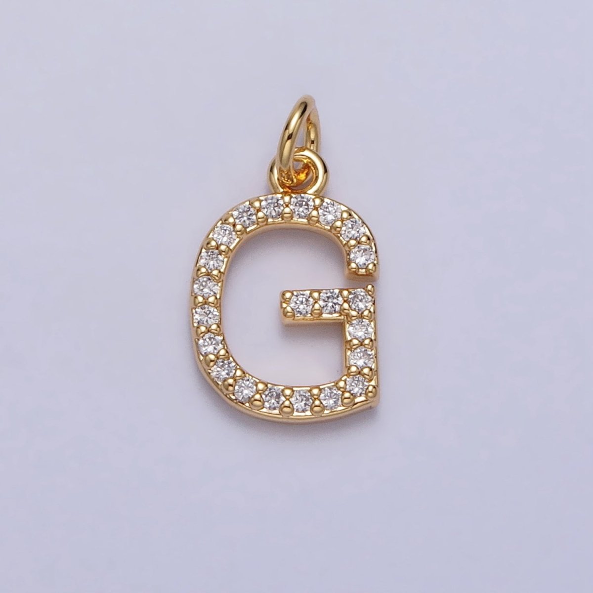 Clear Micro Paved CZ Initial Alphabet Letter Gold Personalized Charm  | A-520-A-532