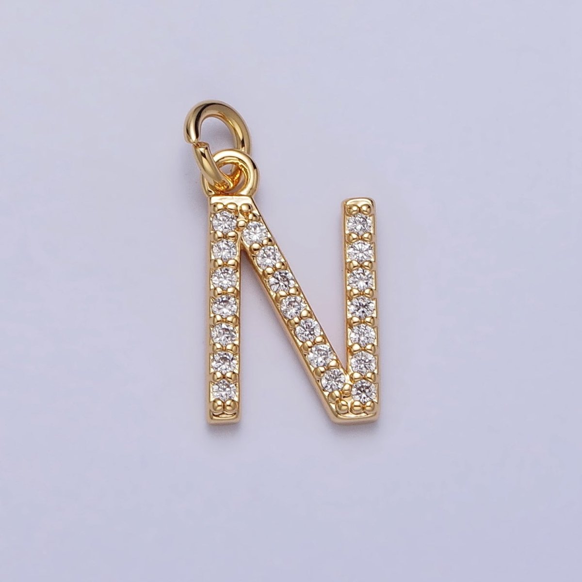 Clear Micro Paved CZ Initial Alphabet Letter Gold Personalized Charm  | A-520-A-532