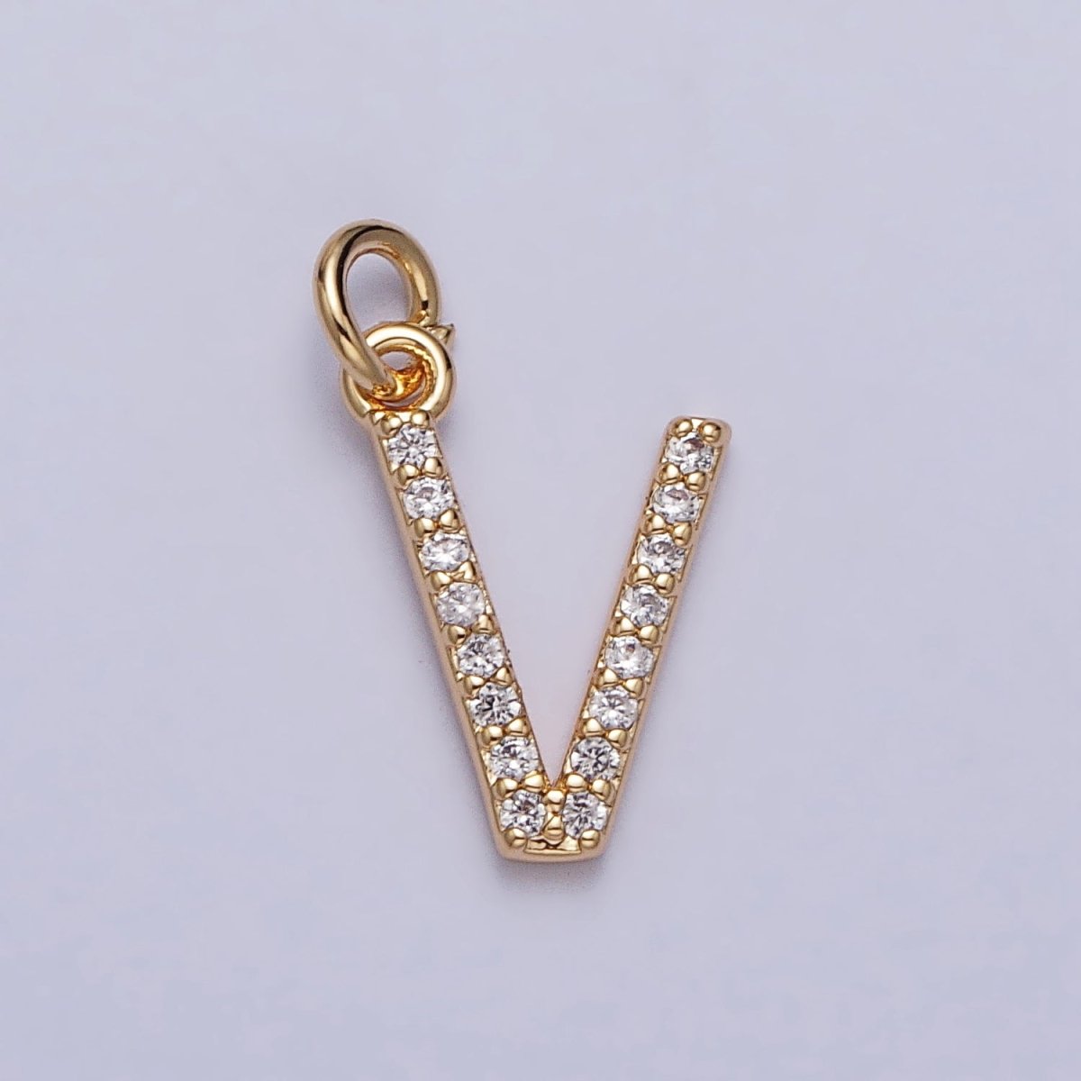 Clear Micro Paved CZ Initial Alphabet Letter Gold Personalized Charm  | A-520-A-532