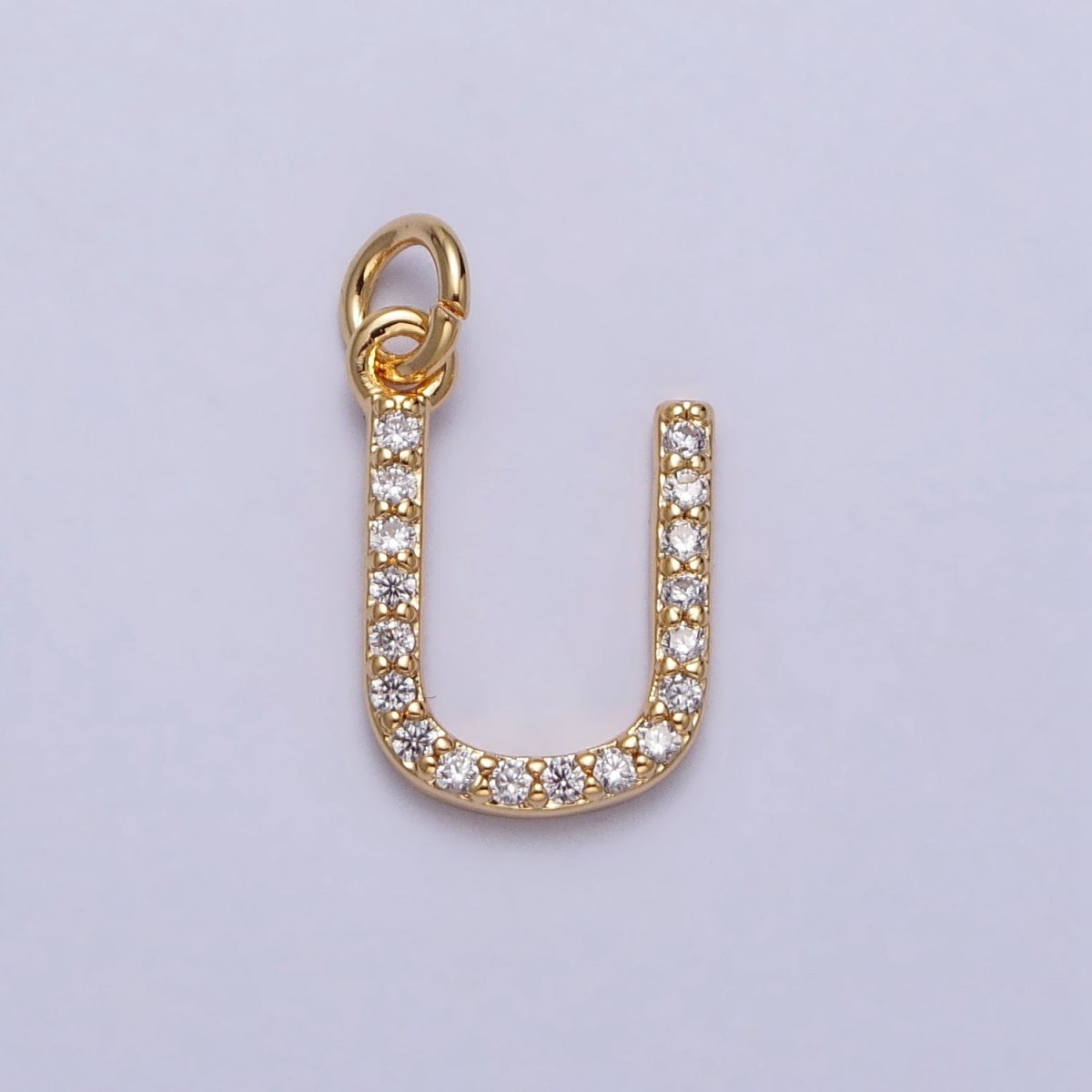 Clear Micro Paved CZ Initial Alphabet Letter Gold Personalized Charm  | A-520-A-532