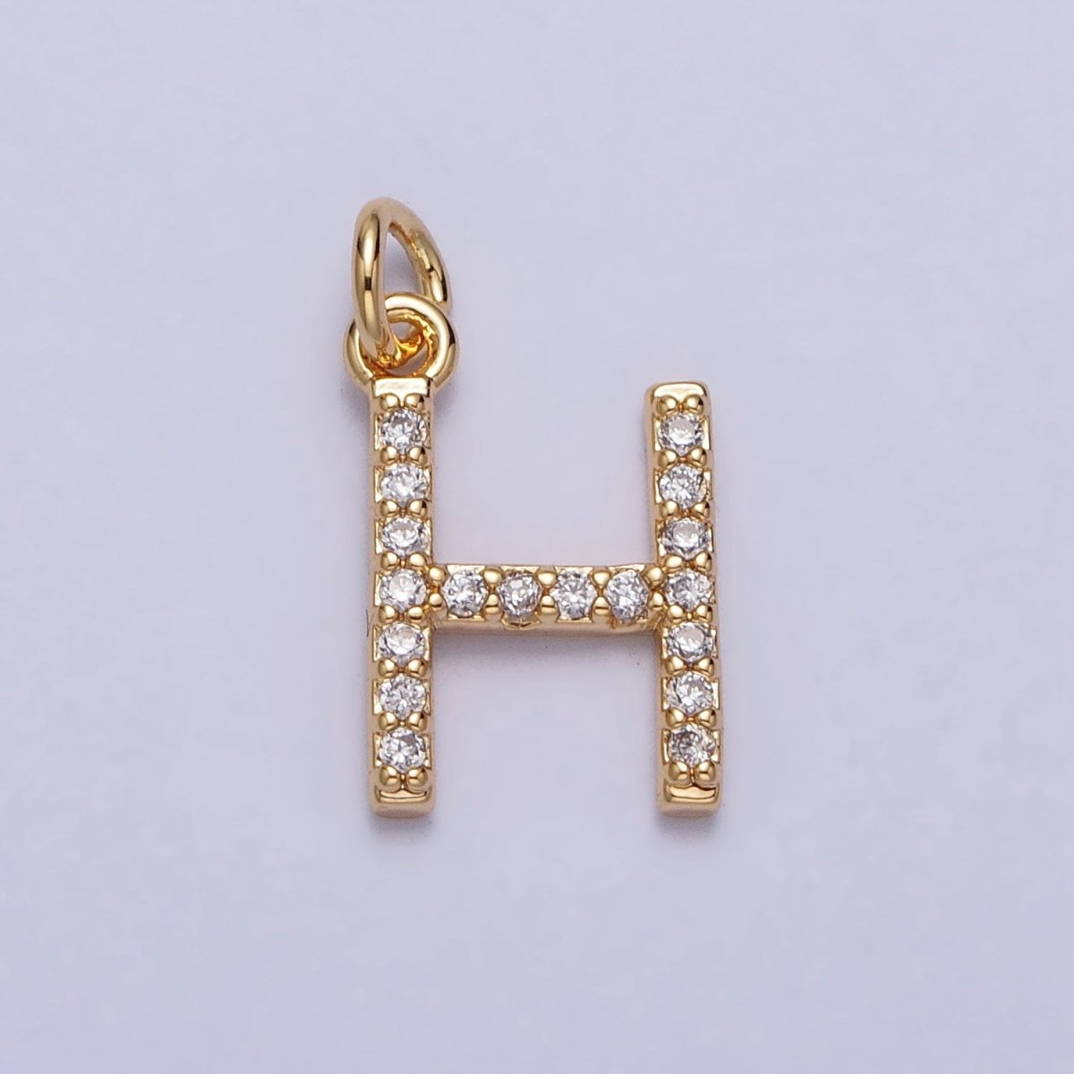 Clear Micro Paved CZ Initial Alphabet Letter Gold Personalized Charm  | A-520-A-532