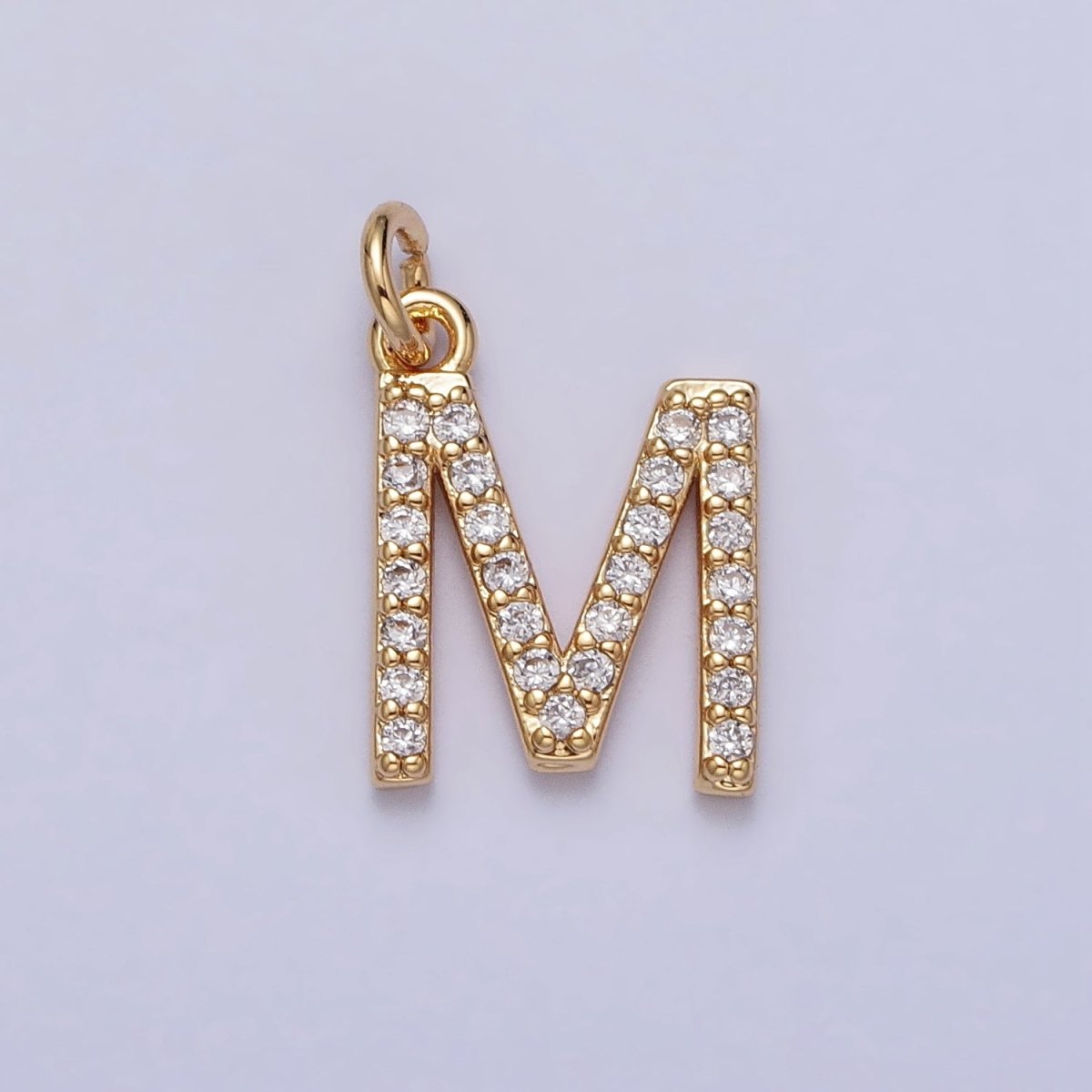 Clear Micro Paved CZ Initial Alphabet Letter Gold Personalized Charm  | A-520-A-532