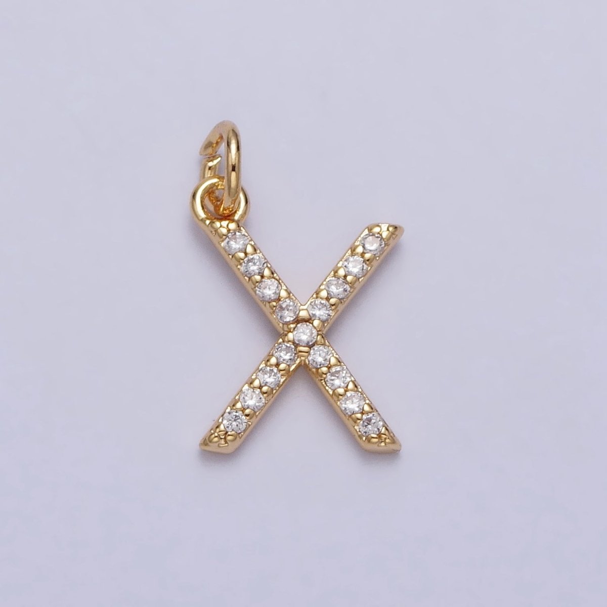 Clear Micro Paved CZ Initial Alphabet Letter Gold Personalized Charm  | A-520-A-532