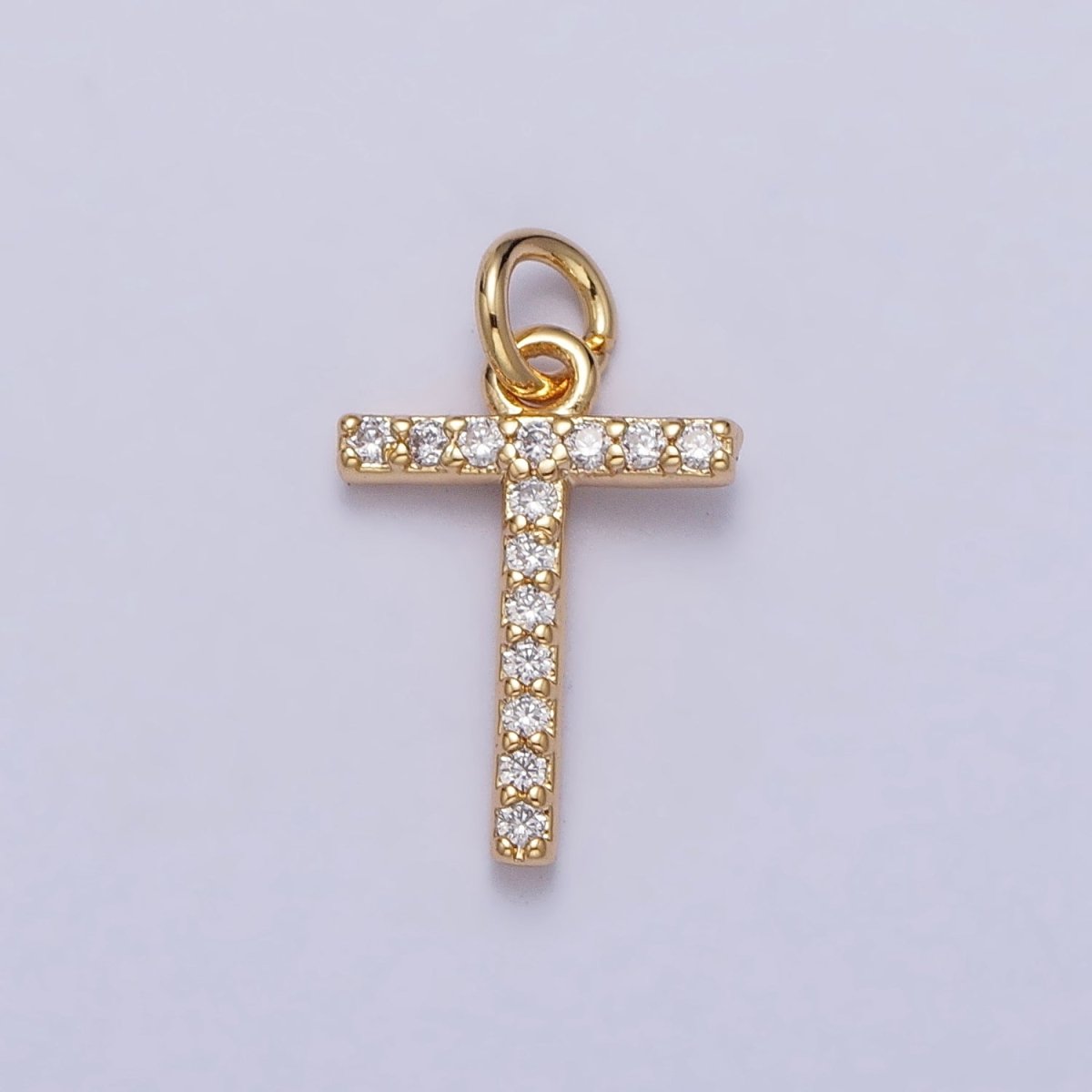 Clear Micro Paved CZ Initial Alphabet Letter Gold Personalized Charm  | A-520-A-532