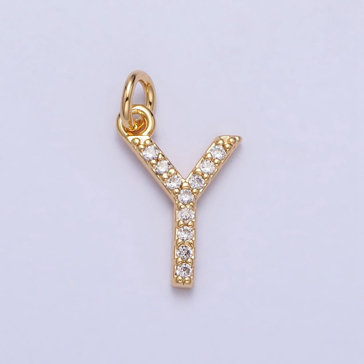 Clear Micro Paved CZ Initial Alphabet Letter Gold Personalized Charm  | A-520-A-532