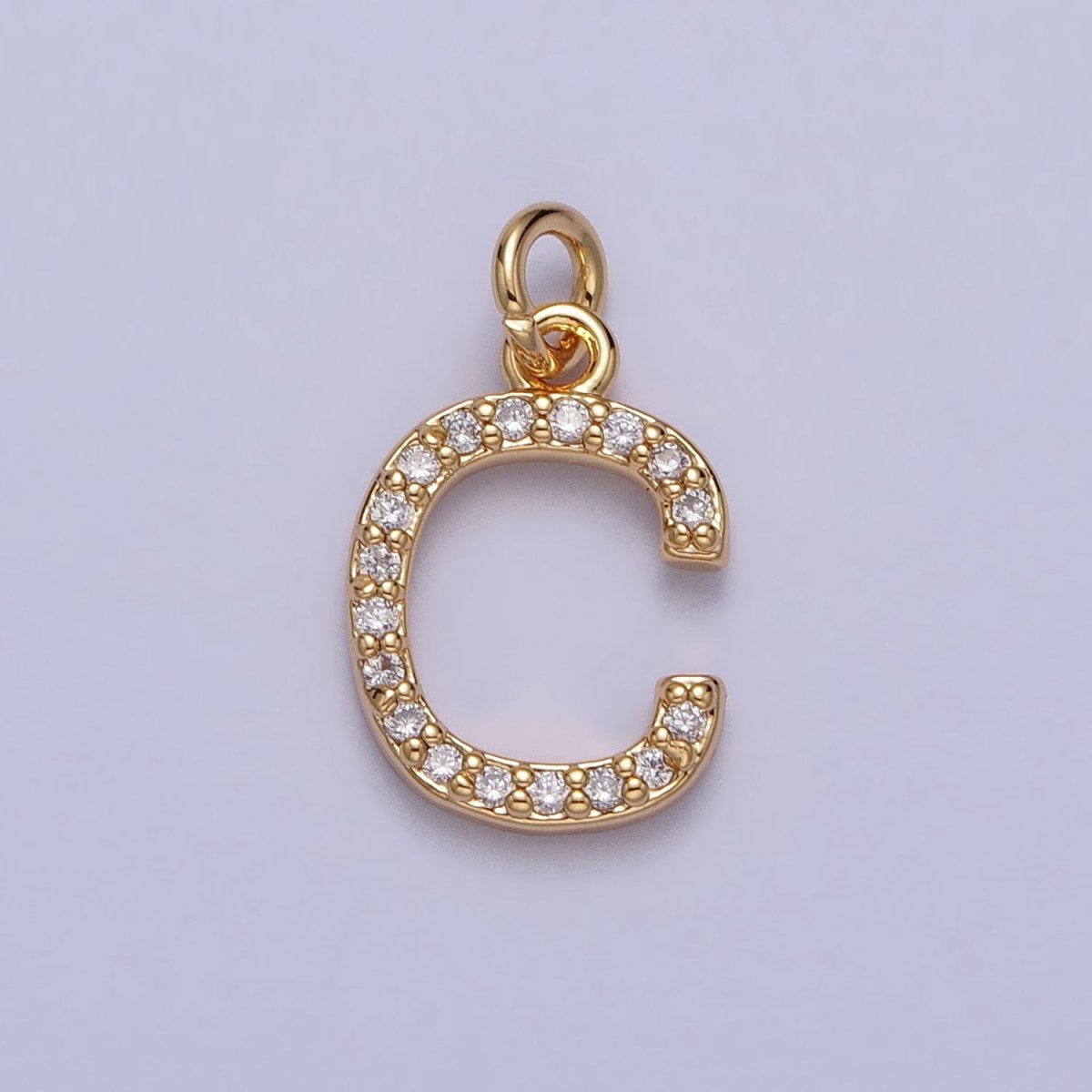 Clear Micro Paved CZ Initial Alphabet Letter Gold Personalized Charm  | A-520-A-532