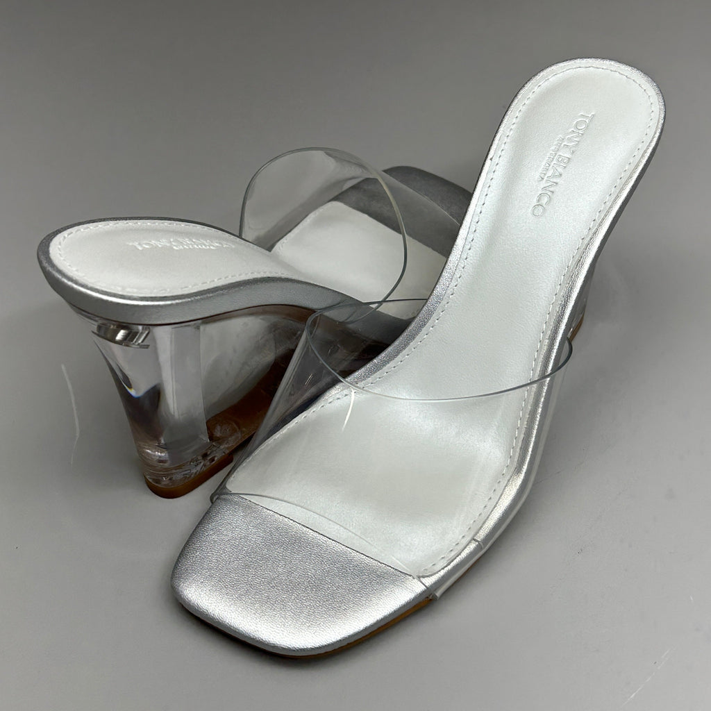TONY BIANCO Alessi Clear Vinylite/Silver Wedges Women's Heels Sz 6.5 (New)