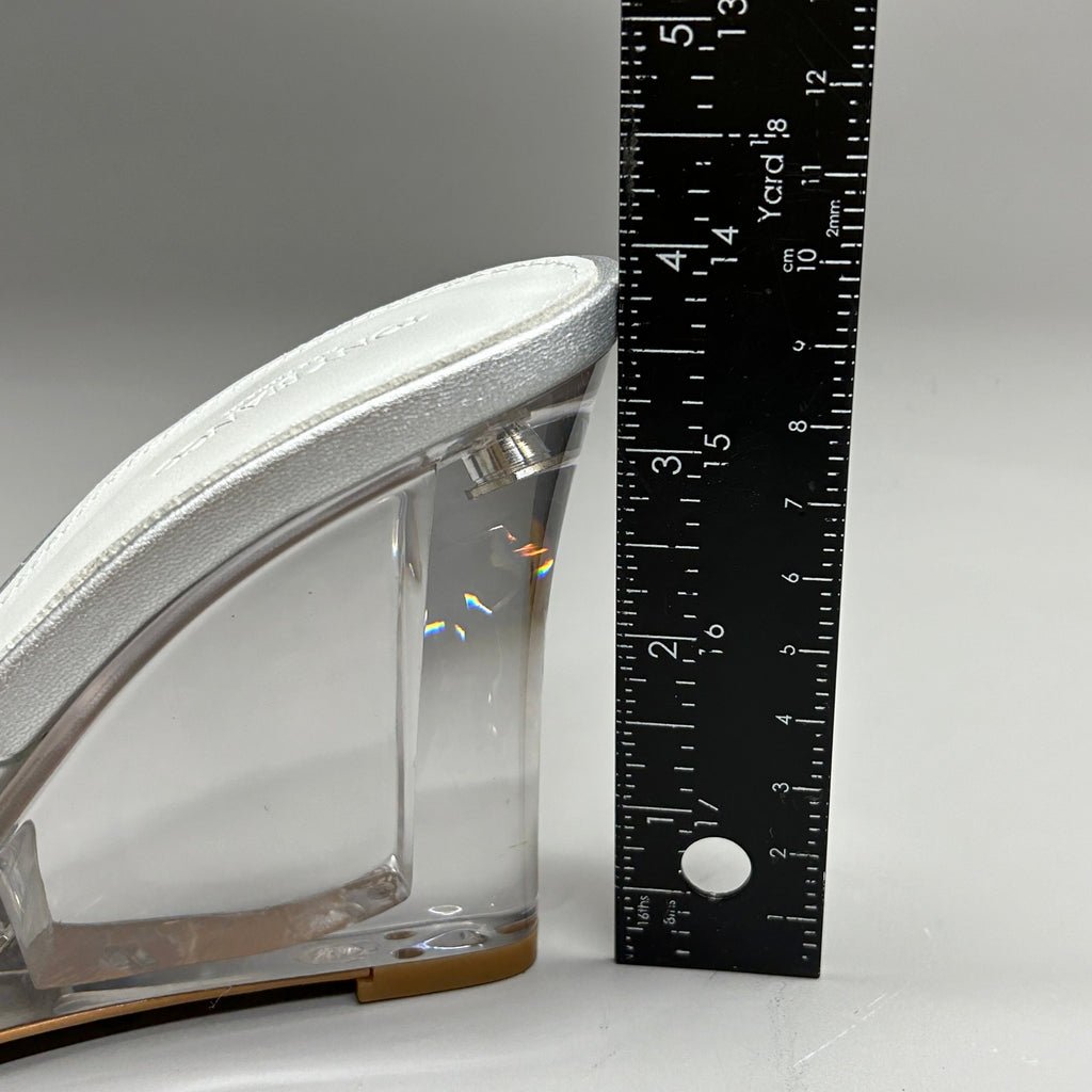 TONY BIANCO Alessi Clear Vinylite/Silver Wedges Women's Heels Sz 6.5 (New)
