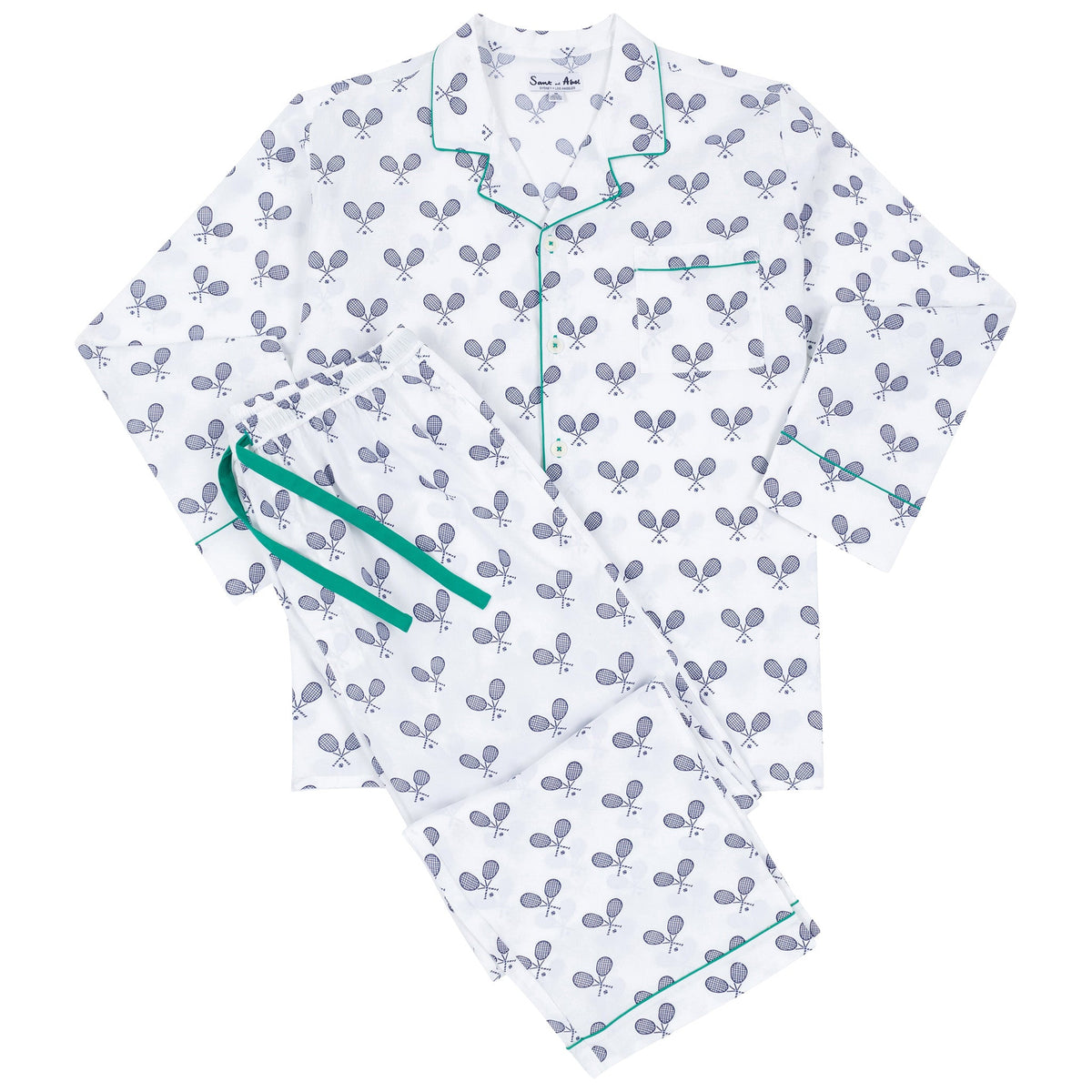 Men's Tennis Navy Long PJ Set - Organic Cotton Poplin